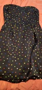 Strapless black dress.